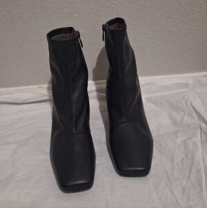 Franco Sarto Black Square-Toe Ankle Booties with Side Zip